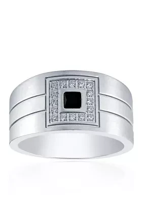 Black & White Cubic Zirconia in Stainless Steel Ring