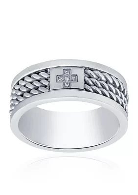 Cubic Zirconia Cross Twist Band Ring in Stainless Steel Ring