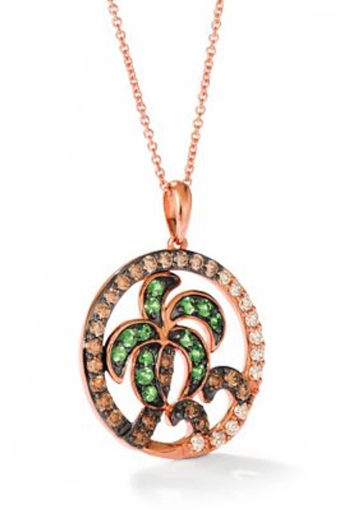 1/4 ct. t.w. Forest Green Tsavorite™, 5/8 ct. t.w. Chocolate Ombré Diamonds® Ombré Pendant Necklace set in 14K Strawberry Gold®