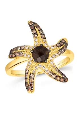 1/2 ct. t.w. Chocolate Quartz®, 3/8 ct. t.w. Chocolate Ombré Diamonds® Ombré Starfish Ring in 14K Honey Gold™