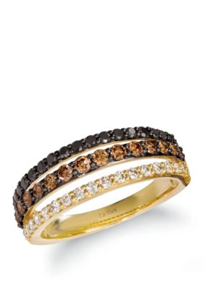 3/8 ct. t.w. Chocolate Diamonds®, 1/4 ct. t.w. Blackberry Diamonds®, and 1/5 ct. t.w. Nude Diamonds™ Ring in 14K Honey Gold™