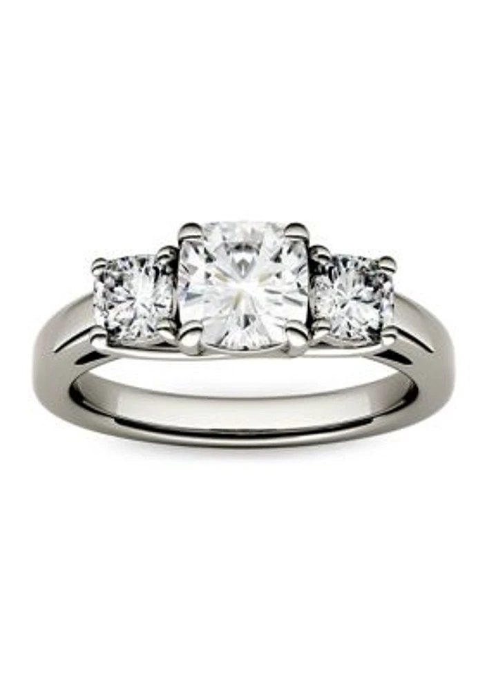 1.76 ct. t.w. Lab Created Moissanite Cushion Three Stone Ring 14K White Gold
