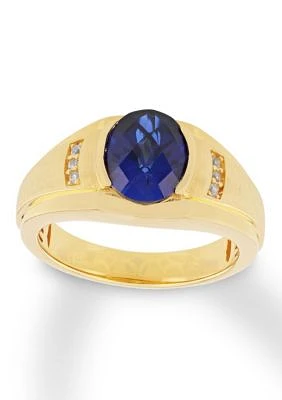 Lab Created Oval Blue Sapphire Ring Gold Plated .925 Sterling Silver