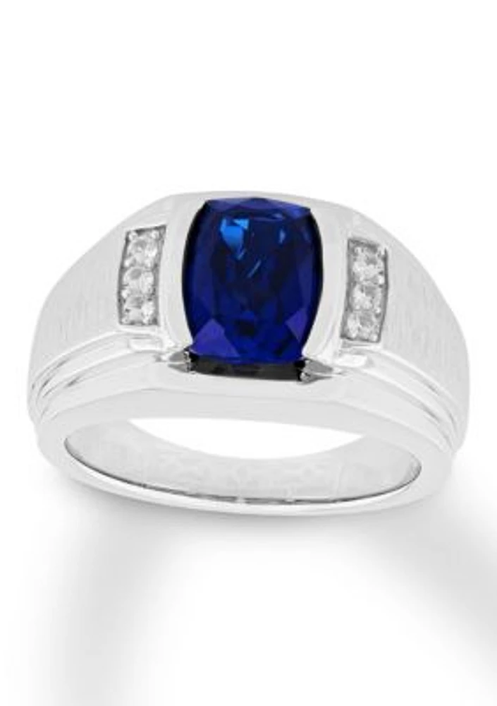 Lab Created Oval Blue Sapphire Ring .925 Sterling Silver