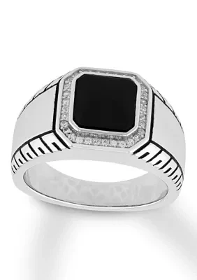 Onyx and Cubic Zirconia Cocktail Ring .925 Sterling Silver