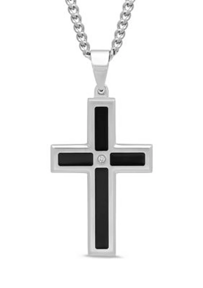 1/10 ct. t.w. Diamond Cross Pendant in Two-Tone Stainless Steel
