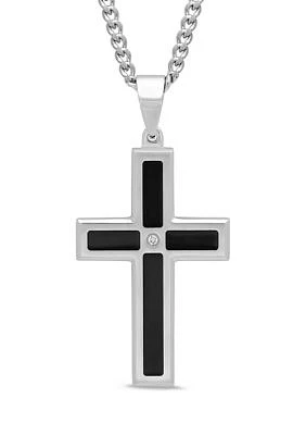 1/10 ct. t.w. Diamond Cross Pendant in Two-Tone Stainless Steel
