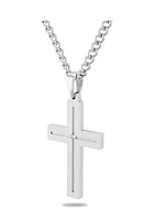 Diamond Accent Flat Cross Pendant Necklace in Stainless Steel