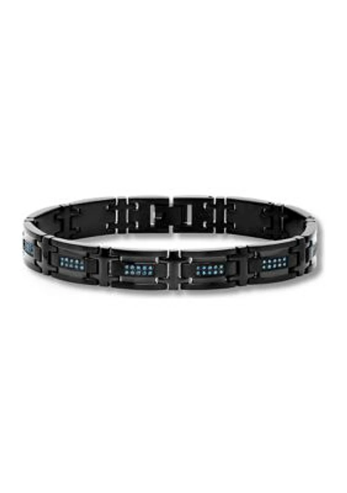 1/2 ct. t.w. Blue Diamond Link Bracelet in Black Stainless Steel