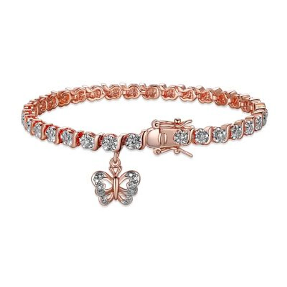 Diamond Accent Butterfly Bracelet Silver, 18K Yellow Gold or Rose Over Bronze