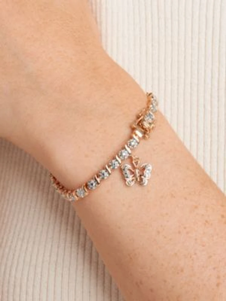 Diamond Accent Butterfly Bracelet Silver, 18K Yellow Gold or Rose Over Bronze