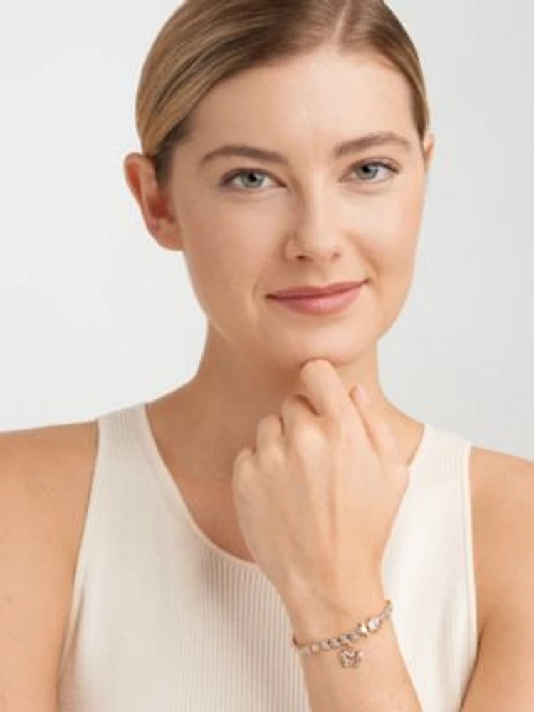 Diamond Accent Butterfly Bracelet Silver, 18K Yellow Gold or Rose Over Bronze