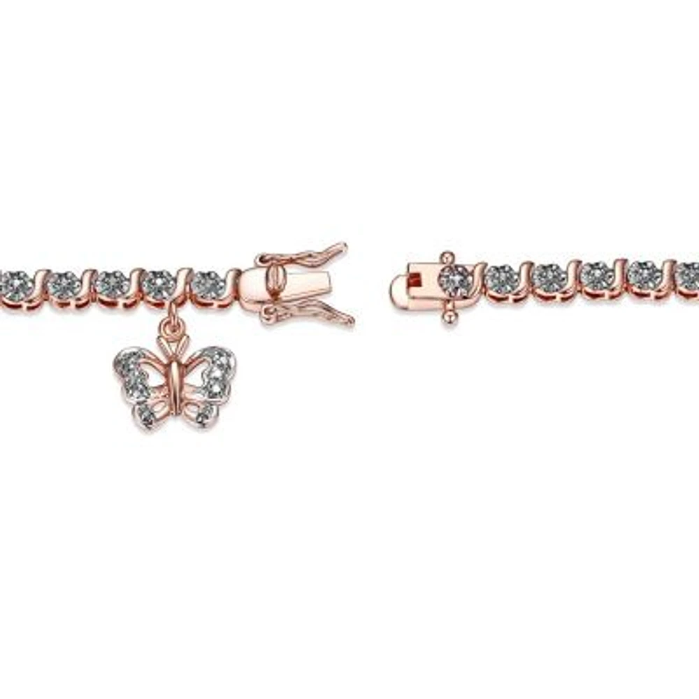 Diamond Accent Butterfly Bracelet Silver, 18K Yellow Gold or Rose Over Bronze