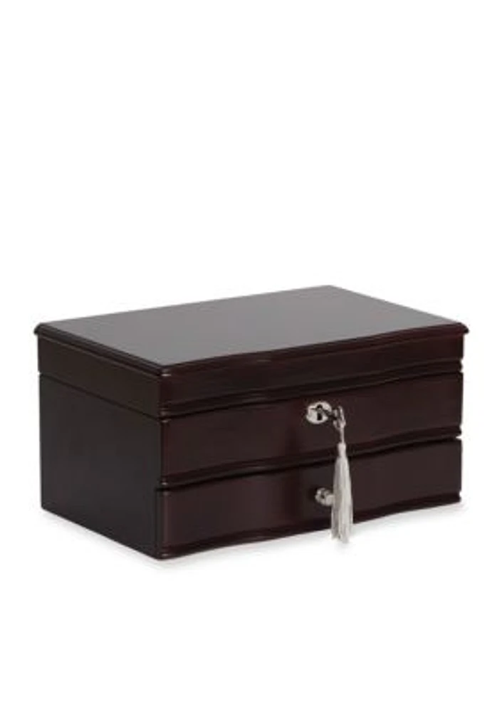 Davina Locking Wooden Jewelry Box in Mahogany Finish