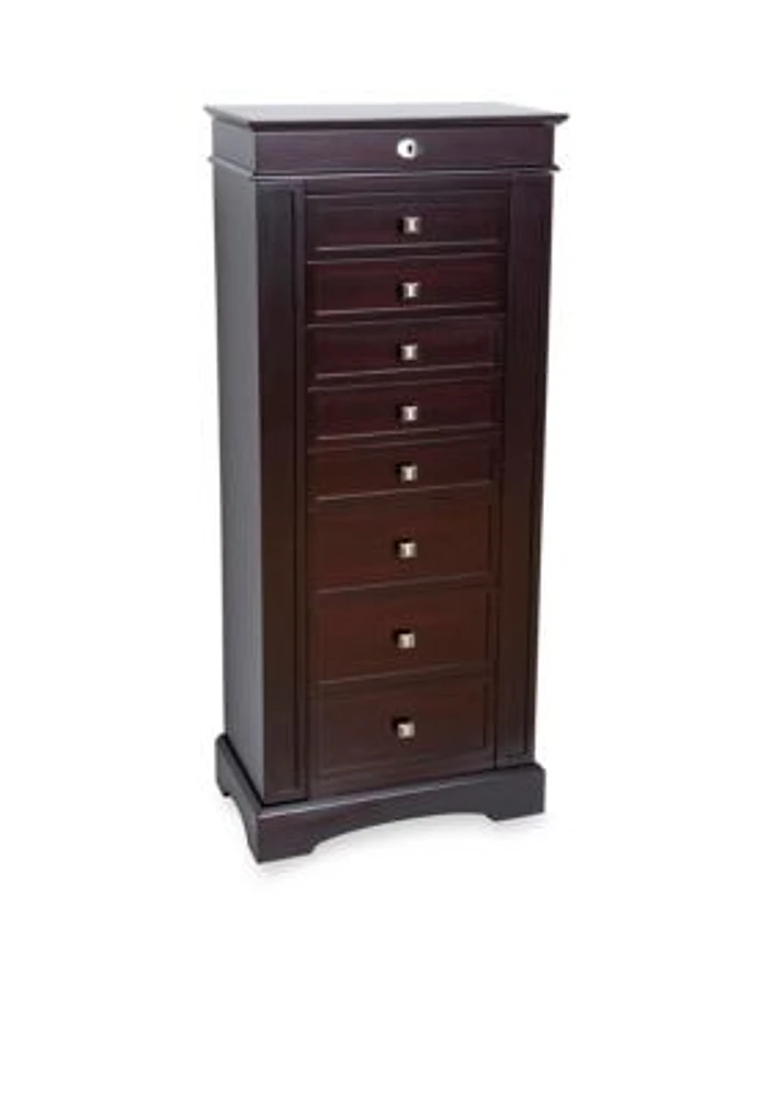 Olympia Wooden Jewelry Armoire in Dark Walnut Finish