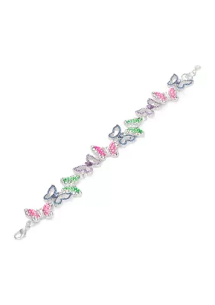Silver Tone Multi Butterfly Flex Bracelet