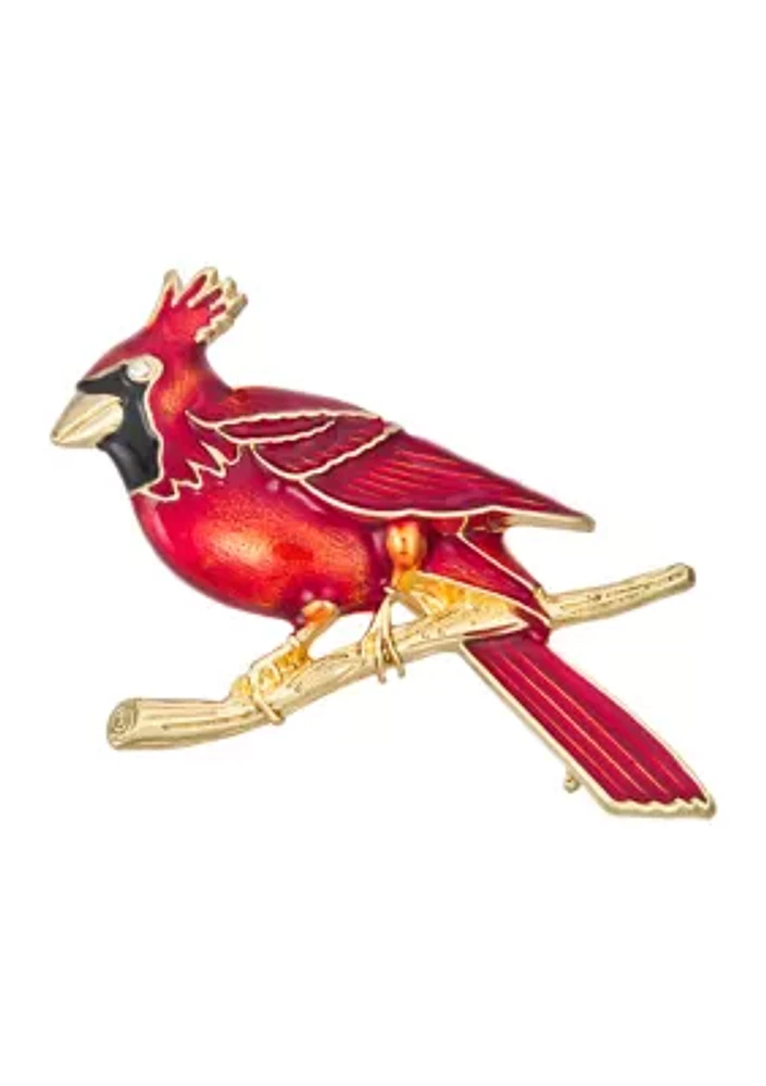 Gold Tone Red Cardinal Pin