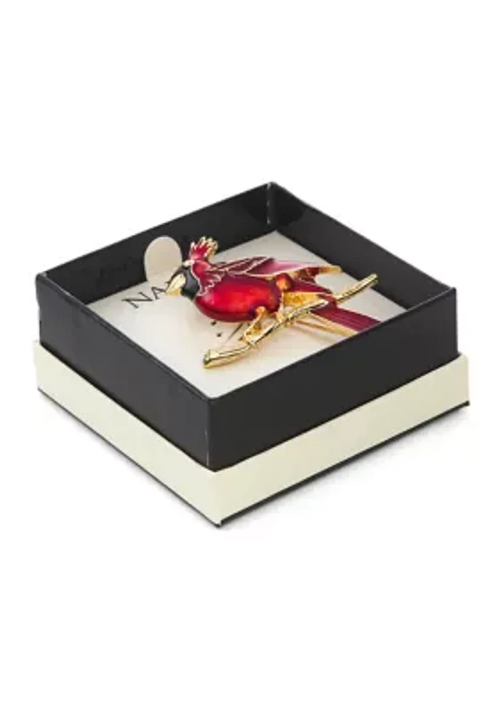 Gold Tone Red Cardinal Pin
