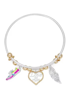 Two Tone Running Charm Bangle Bracelet - Boxed