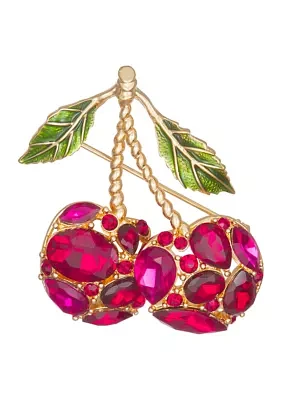 Gold Tone Red Cherries Pin