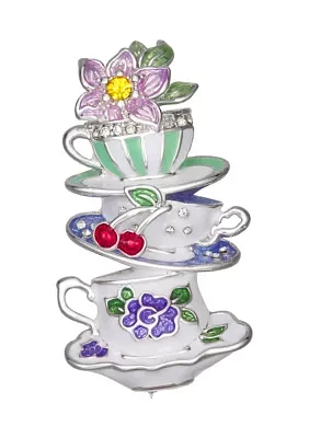 Silver Tone Multi Teacup Flower Pin
