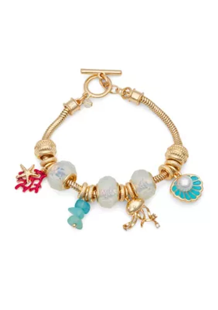 Gold Tone Multi Sealife Slider Bracelet