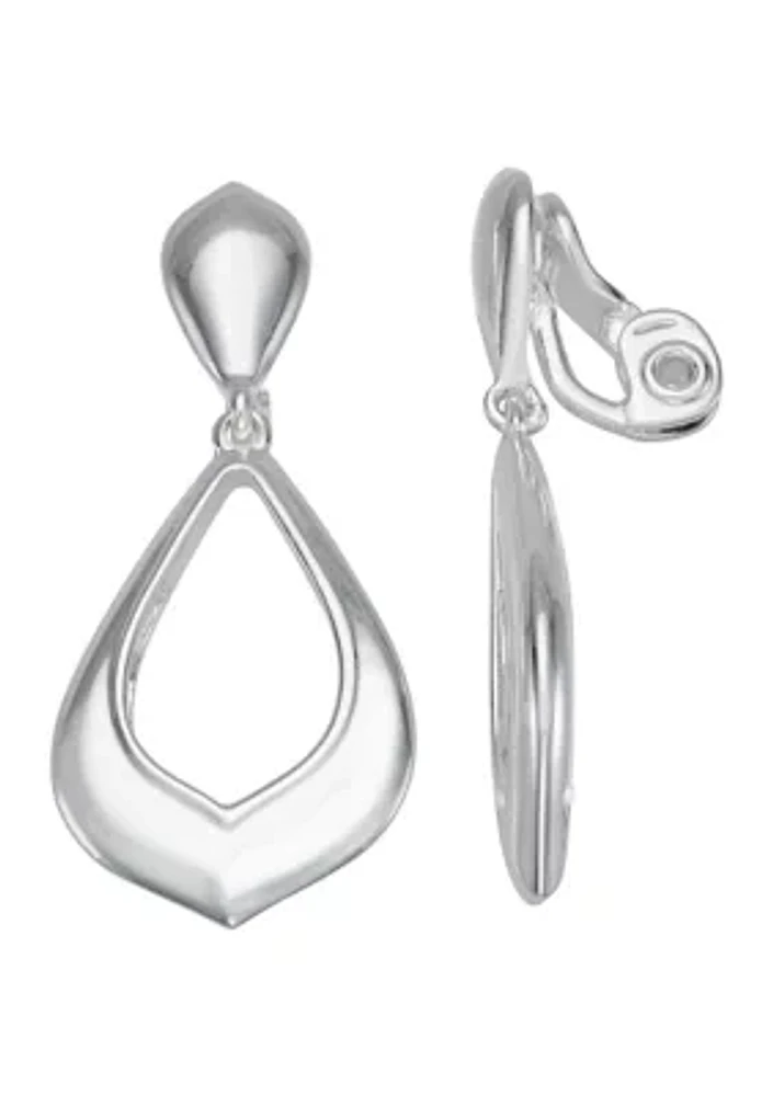 Silver Tone Long Drop Clip Earrings