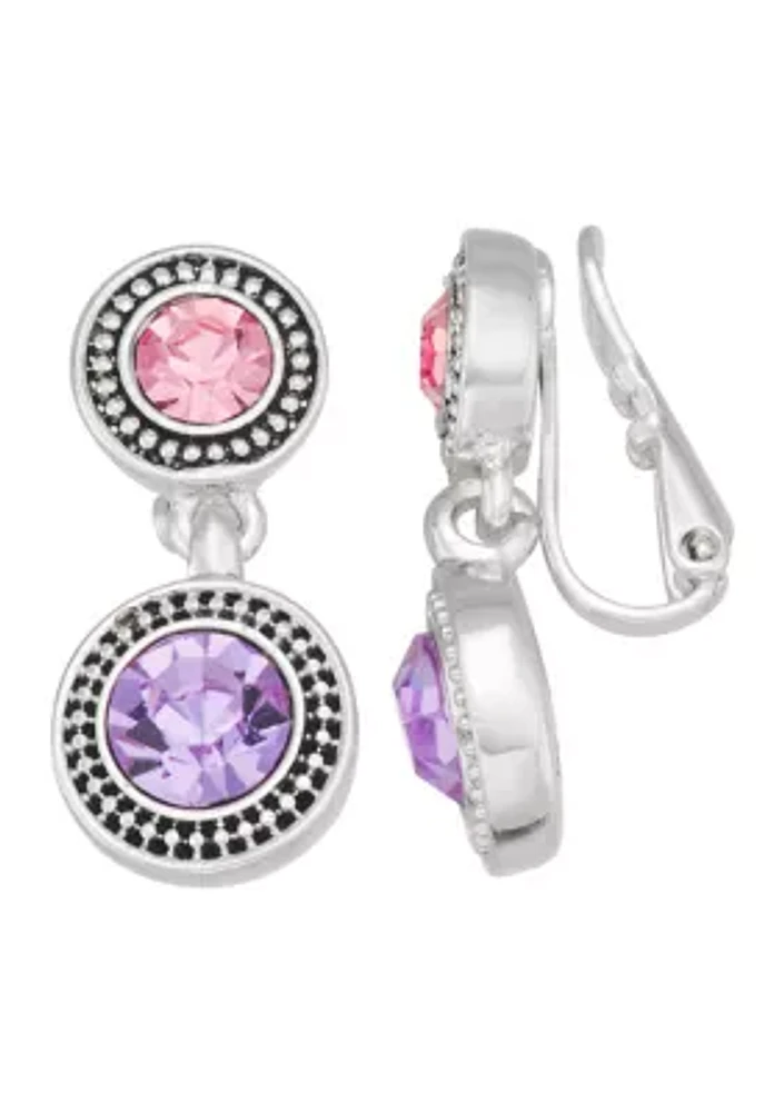 Silver Tone Rainbow Double Drop Earrings