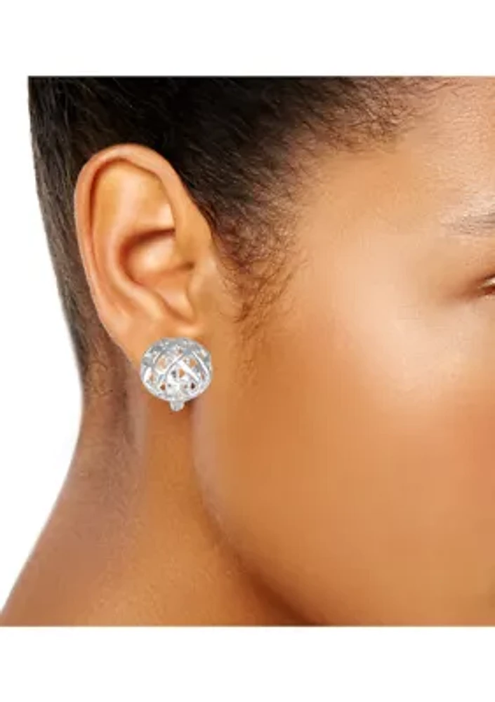 Silver Tone 12 Millimeter Open Weave Huggie Earrings