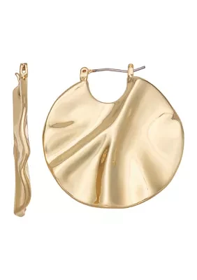 Gold Tone Texture Hoop Earrings