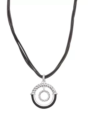 Silver Tone 16" Leather Pendant Necklace