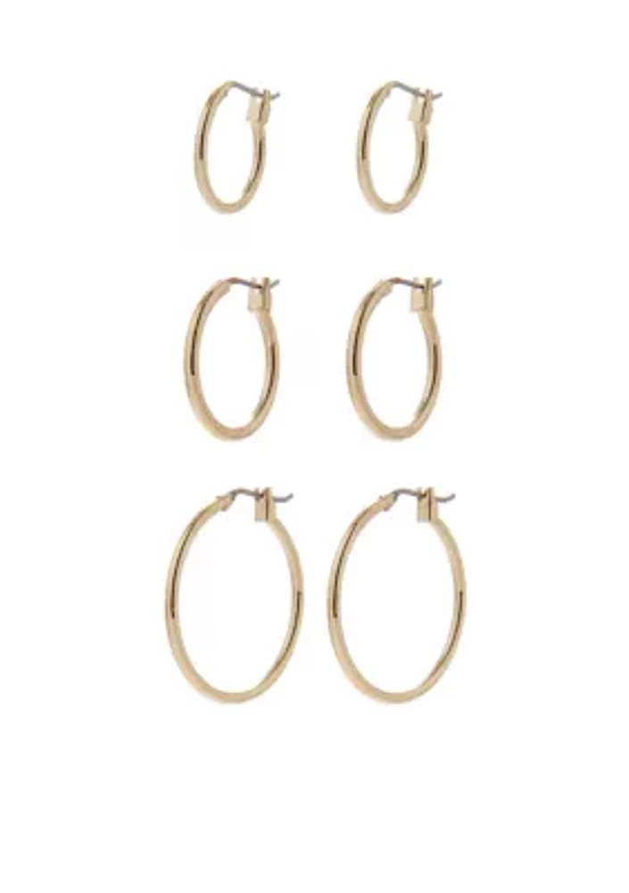 Set of Three Gold-Tone Hoop Earrings