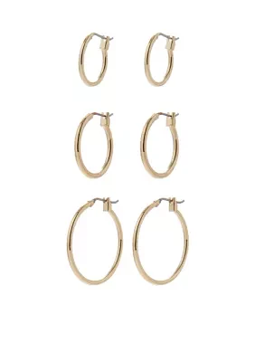 Set of Three Gold-Tone Hoop Earrings