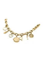 Quartz Crystal Accented Gold-Tone Metal Alloy Charm Bracelet Watch