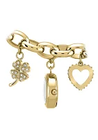 Quartz Crystal Accented Gold-Tone Metal Alloy Charm Bracelet Watch