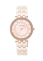 Quartz Round Pink Ceramic Link with Rose Gold-Tone Metal Alloy Watch