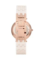 Quartz Round Pink Ceramic Link with Rose Gold-Tone Metal Alloy Watch