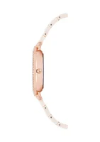 Quartz Round Pink Ceramic Link with Rose Gold-Tone Metal Alloy Watch