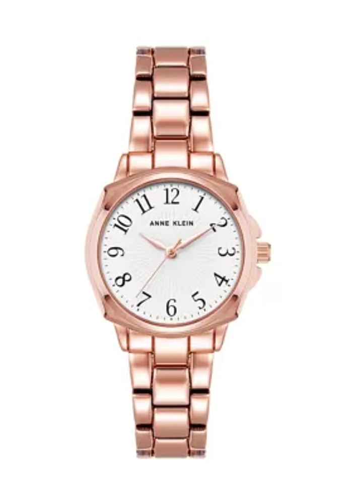 Women's 28 Millimeter Rose Gold-Tone Alloy Arabic Numeral Dial Bracelet Watch