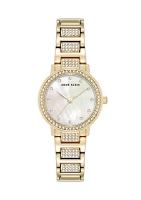 Quartz Crystal Embellished Gold-Tone Alloy Metal Bracelet Watch, 26 Millimeter