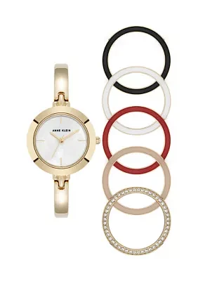 Quartz Interchangeable Bezel Gold-Tone Alloy Metal Watch Set