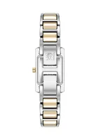Quartz Classic Rectangular Roman Numeral Two-Tone Alloy Metal Watch