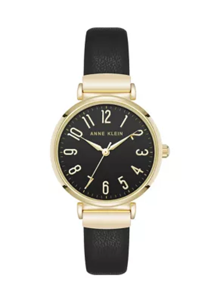 Quartz Round Easy To Read Faux Leather and Gold Tone Alloy Metal Watch