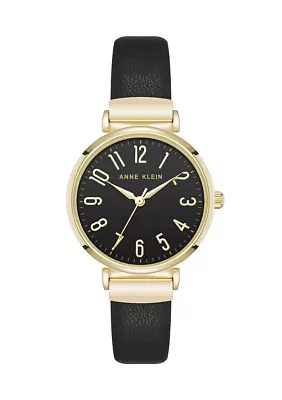 Quartz Round Easy To Read Faux Leather and Gold Tone Alloy Metal Watch