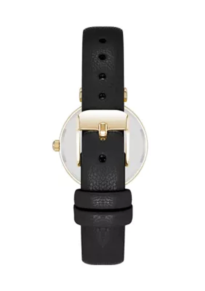 Quartz Round Easy To Read Faux Leather and Gold Tone Alloy Metal Watch