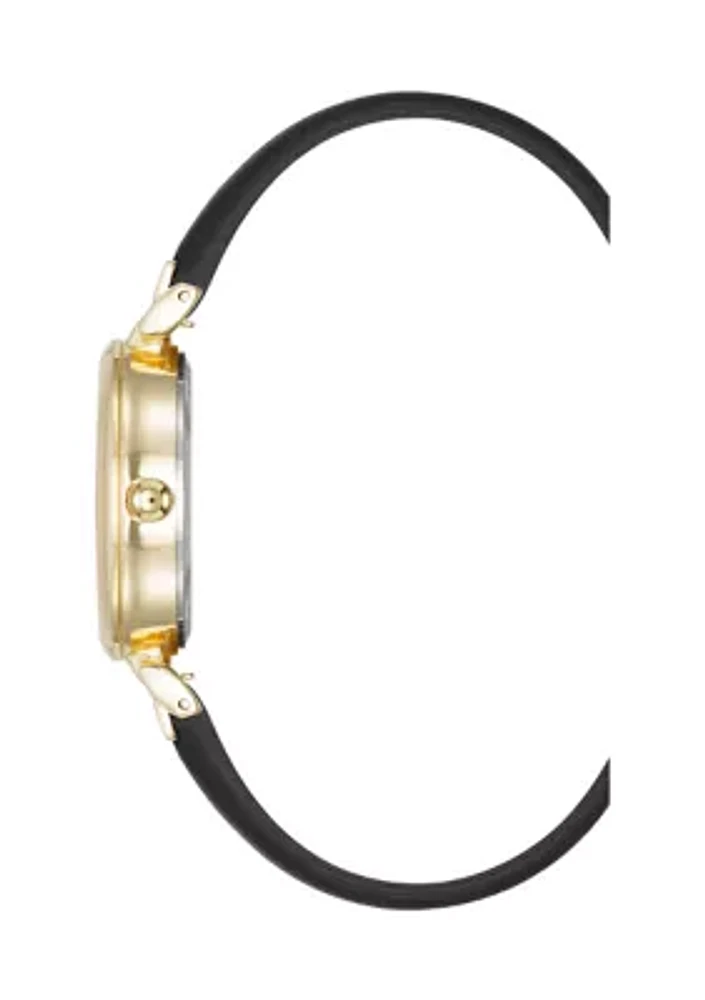 Quartz Round Easy To Read Faux Leather and Gold Tone Alloy Metal Watch