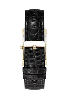 Quartz Rectangular Roman Numeral Black Faux Leather and Gold Tone Alloy Metal Watch