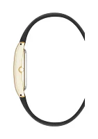 Quartz Rectangular Roman Numeral Black Faux Leather and Gold Tone Alloy Metal Watch