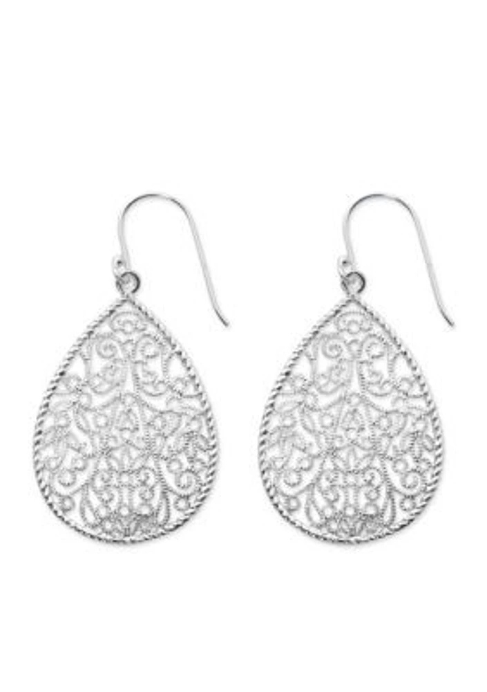 Silver Plated Pure 100 Filigree Teardrop Drop Earrings