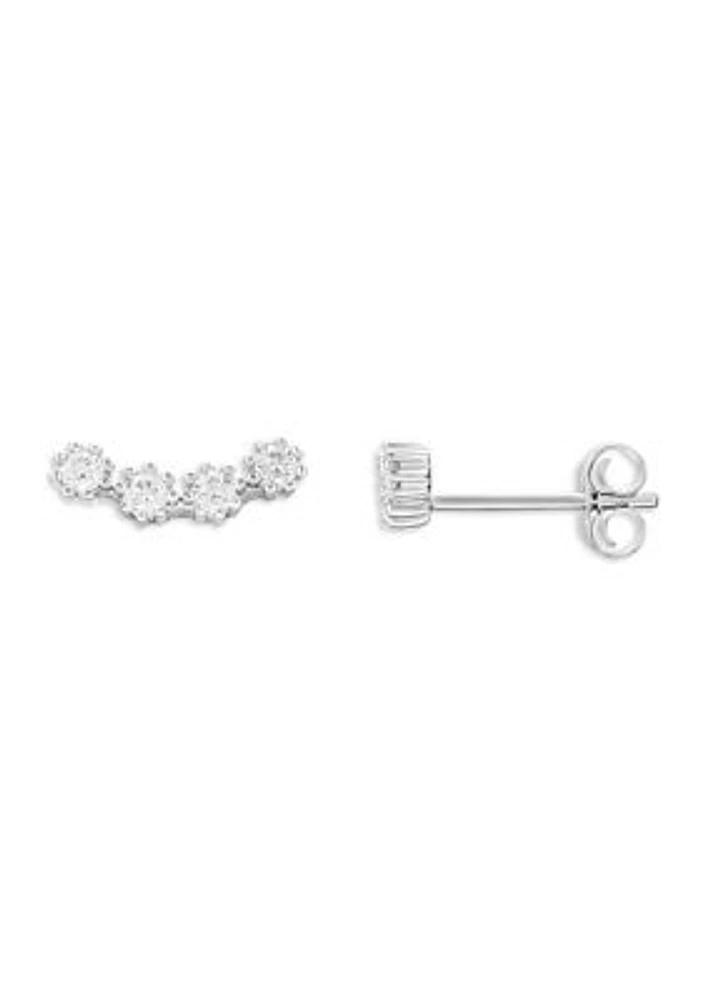 Sterling Silver Cubic Zirconia Curved Crawler Stud Earrings
